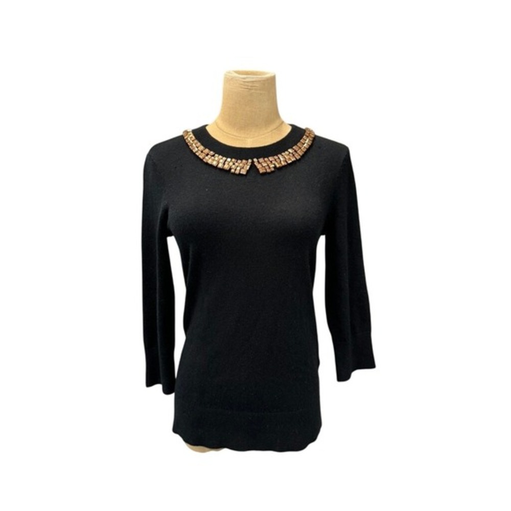 "KATE SPADE" AVALINE Bejeweled Mock Crew Neck Wool & Cashmere Blend Sweater